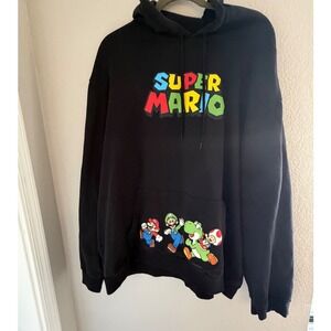 Nintendo Super Mario Bros Hoodie Black Graphic Sweatshirt Mens‎ 3X Yoshi Luigi